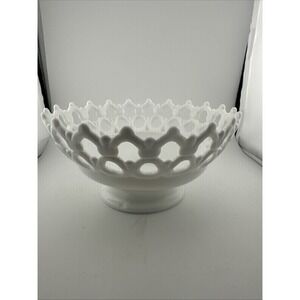 Milk Glass 4" Doric Bowl Westmoreland Open Lace Lattice Edge Fruit Candy Dish